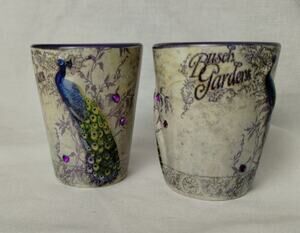 Set Of Two Busch Gardens Collectible Ceramic Shot Glasses - Peacocks